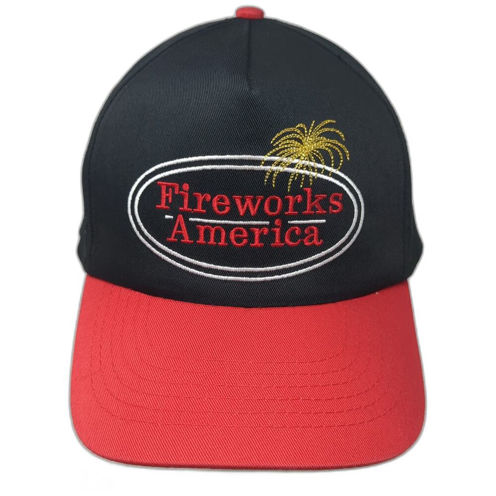 Fireworks America 5 Panel Snapback Hat Black Red One Size Embroidered Logo